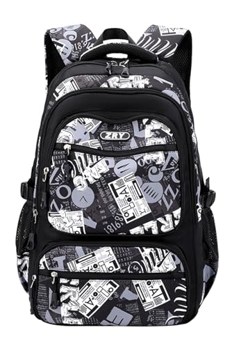 JiaYou Mochila de grafite para homens, adolescentes, escola, escola, laptop, mochila universitária, Preto-3, 45 Liters