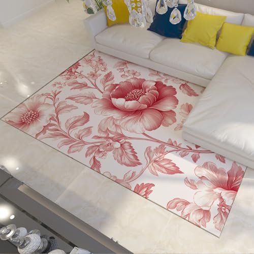 Tapis fleurs de pivoines antidérapant lavable pour sécuriser le sol de chambre