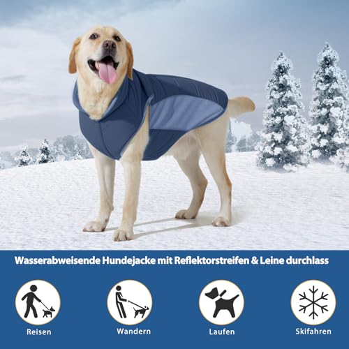 Poiinvc Winddichter Hundemantel Hundejacke mit Geschirrloch Reflektierend Warm und Wasserdicht für Hunde von S bis XXXL mit Elastischen Bündchen Ideal für Outdoor