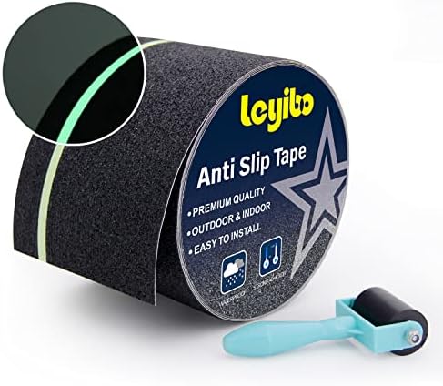 Anti Slip Tape with Glow in Dark Stripe for Stairs, 4”x35ft, Grip Tape for Stairs Steps with Roller for Outdoor/Indoor, Waterproof Non Slip Strips for Stair Treads, High Traction, Easy to Install