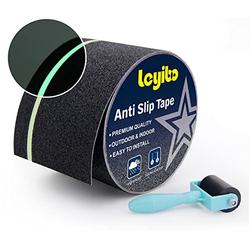 Anti Slip Tape with Glow in Dark Stripe for Stairs, 4â€x35ft, Grip Tape for Stairs Steps with Roller for Outdoor/Indoor, Waterproof Non Slip Strips for Stair Treads, High Traction, Easy to Install