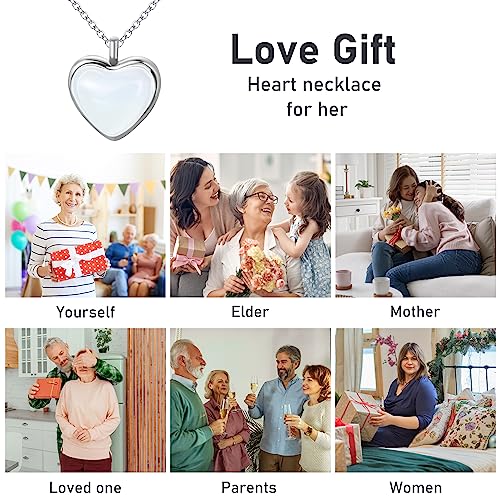 Smilebelle Moonstone Necklace Heart Necklace For Women, Natural Stone Pendant Necklace For Girls, Silver Heart Necklace As Cute Lover Necklace, White Necklaces As Anniversary Birthday Gifts For Her #TOP5