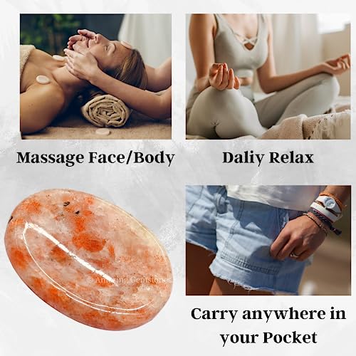 Image of Amazing Gemstone Sunstone Worry Stone, Healing Crystals - Piedra Crystal Fidget for Gift, Meditation, Calming, Relaxation, Stress Relief