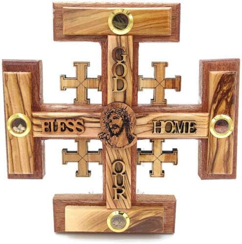 Hand Made Jesus Face Wall Cross With Incense Soil Olive Wood Jerusalem Holy Land