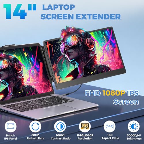 Image of JoyReal Laptop Screen Extender, 14 inch FHD 1080P IPS Portable Monitor for Laptop, Triple Screen Extender Monitor USB-C /HDMI Plug-Play for Windows, Mac, Fit 13 inch-17.3 inch Laptops
