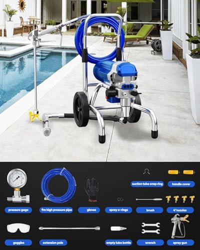 Image of Airless Paint Sprayer, 1800W High Efficiency Electric Paint Sprayer, 3800PSI Cart Thinning-Free Airless Sprayer with Extension Rod and Wheels, for Home, Yard, Garden, Commercial Use