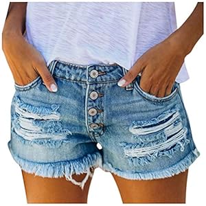 WWricotta Short D’éTé pour Femme – Taille éLastique Jean Boyfriend Femme Jean Oversize Jean Couleur Unie Vintage Jean De Plage Basique Short en Jean avec Poche
