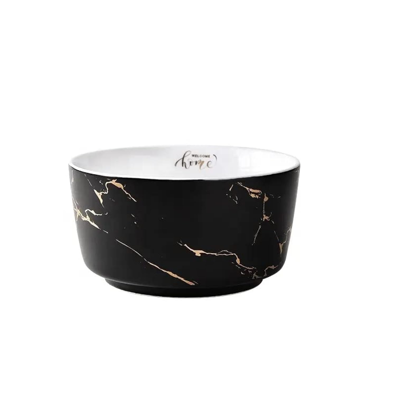 Goldedge11.5x6 CM Ceramic Dinner Bowl, Nordic Style Marble Gold Inlay Dinner Plates, Microwave Oven and Dishwasher Safe (Black)