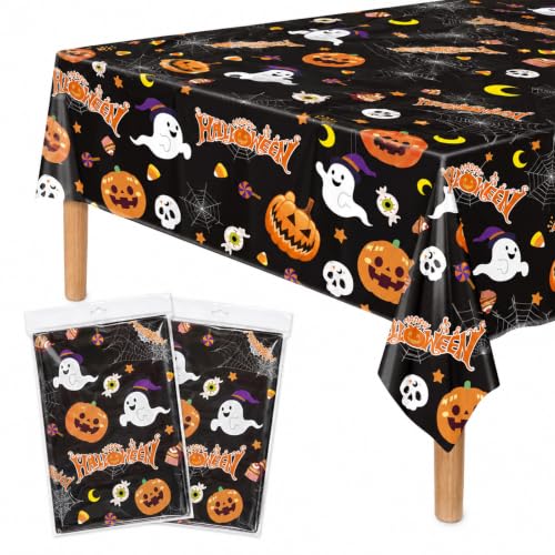 Oeyliz Halloween Tablecloth Disposable Plastic Table Cloth 2 Pack Black - image 1