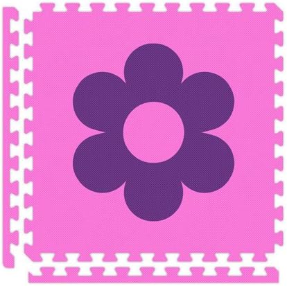 8' x 8' (16 pieces) Pink / Purple Flowers Economy Reversible SoftFloors Interlocking Comfortable EVA Foam Rubber