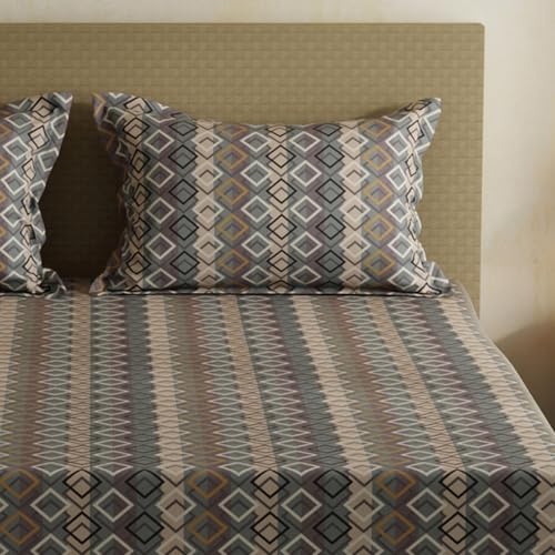 Image of Layers 100% Cotton Bedsheet for Double Size Bed | Lumina Floret Collection | 144 TC Soft & Breathable | Printed with 2 Pillow Covers | Wrinkle Free & Colorfast | 3 Piece Bedding Set - Grey