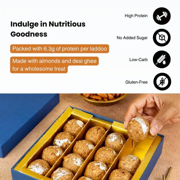 Image of KiloBeaters Sugar Free Almond Ladoo | Low Carb Keto Sweet | Vegan, Gluten Free & Plant-Based Mithai | Made with Premium Almonds | Healthy Rakhi, Diwali & Festive Gift | 400 g