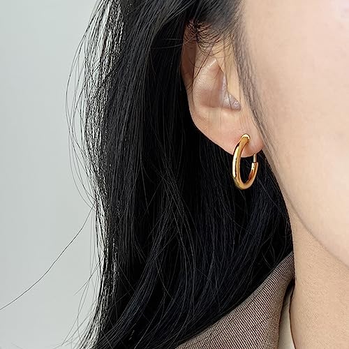Chunky Gold Clip On Hoop Earrings for Women 14K Gold Plated Non Pierced Tube Hoops Hypoallergenic Adjustable No Piercing Fake Earrings2