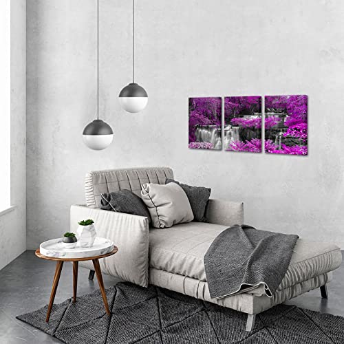 Levvarts Waterfall Canvas Wall Art Trees Forest Landscape Painting Picture Prints Black And White Purple Bathroom Bedroom Decoration #TOP2