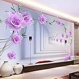 Fototapete 3D Effekt 300cm x 210cm Benutzerdefinierte Fototapete Tapete Papel Lila Rose Blume 3D Stereoskopische TV Hintergrund Tapeten Wohnkultur Wohnzimmer