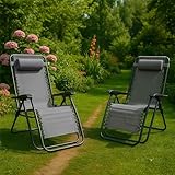 Garden Vida Juego de 2 sillas de Gravedad Cero tumbonas reclinables para Patio al Aire Libre, Acero (Gris)