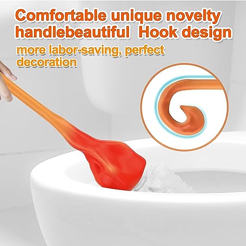 Image of Creative Dinosaur Toilet Brush, Toilet Bowl Brush and Holder, Flexible Toilet Bowl Brush Head, Bathroom DinosaurToilet Bowl Brush for Deeply Cleaning,Cute Bathroom Accessories (Orange)