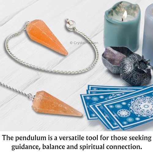 Image of Orange Selenite Pendulum Dowsing Tool - Natural Crystal Pendulum for Spiritual Guidance - Premium Dowser Pendulum for Accurate Divination and Energy Healing - Perfect for Energy Healing and Chakra Balancing - Handcrafted with Precision and Elegance