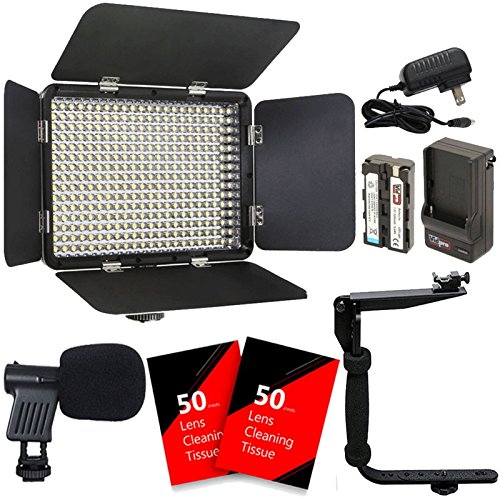 330 LED Varicolor Ultra Slim Photo Video Light + Microphone + Flash Bracket + 100 Lens Tissue