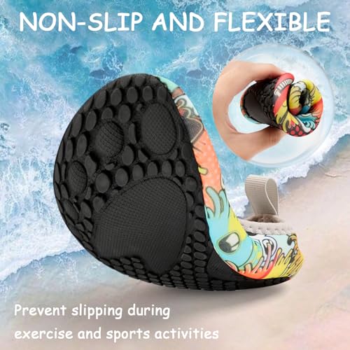 Image of ANLUKE Kids Water Shoes Quick-Dry Barefoot Aqua Socks for Beach & Swim | Elastic collar and flexible non-slip sole give boys girls a comfortable fit, lightweight protection and easy movement.