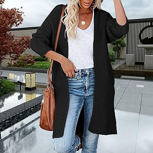 Image of Women's Autumn and Winter Jacket Long Sleeve Coat Solid Color Knitted Open Front Jacket Coats for Women Trendy