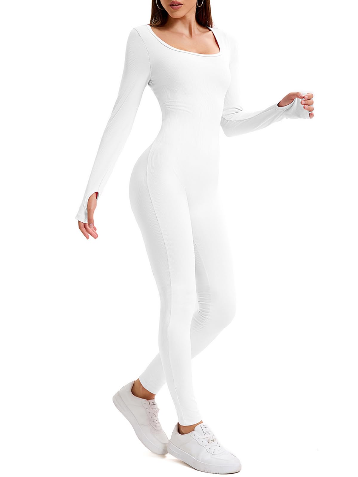 Tuta da donna lunga aderente yoga body elasticizzato a maniche lunghe a vita alta sport
