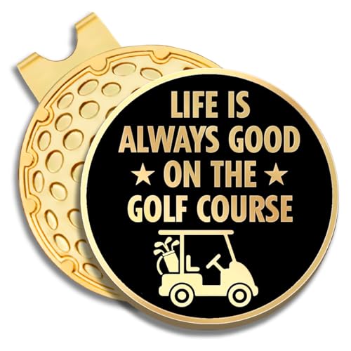GEYGIE Life is Always Good on The Golf Course Black Gold Golf Ball Marker with Magnetic Hat Clip, Golf Accessories for Men Women, Golf Gift for Men Women Golfer, Birthday Retirement Gift for Golf Fan