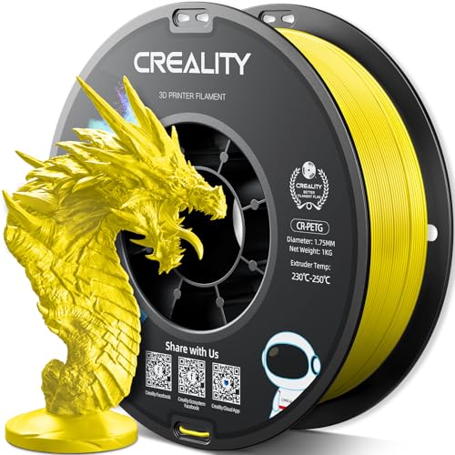 Official CR PETG 3D Printer Filament 1.75mm 1KG (2.2lbs), High Precision Strong Toughness, Odorless Better Flow Moistureproof 3D Printing Ender Filament(Yellow) Petg-1kg Yellow