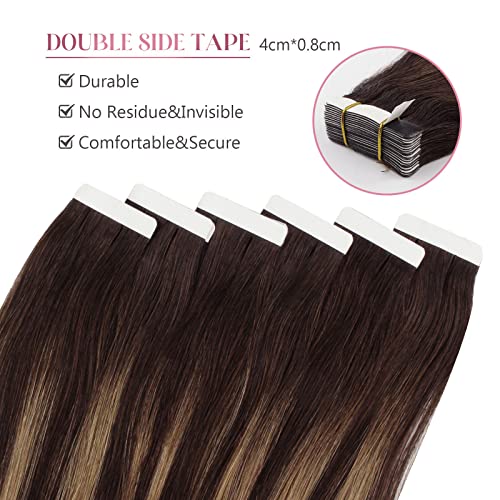 Image of Sixstarhair Tape In Human Hair Extensions Balayage Tape in Extensions Dark Brown Fading to Chestnut Brown Remy Human Hair Ombre Hair Extensions and Piano Colors [Color B2-6 20inch]