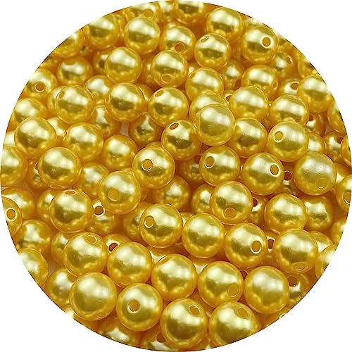 YHYPOCI 200pcs Pearl Beads for Crafts 10mm Resin Pearl for Jewelry Making Round Bulk Pearls Beads with Hole for Necklaces Bracelets Earrings Making Jewelry Decoration(Gold Yellow)