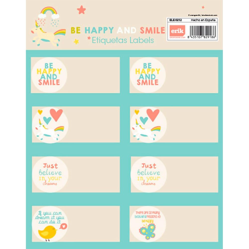 Grupo Erik Be Happy Stickers | Sticky Labels | Food Labels Stickers | Labels Stickers | Self Adhesive Labels | Gift Tag Stickers | School Stickers | School Labels