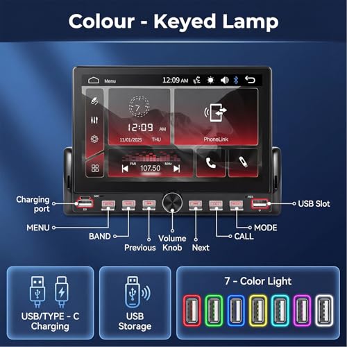 Radio para auto con pantalla táctil de 7 pulgadas y Bluetooth miniatura 5
