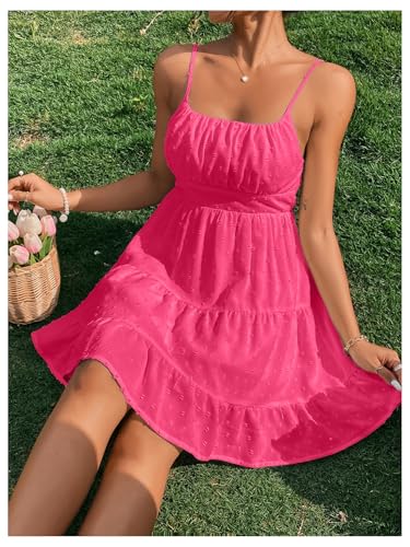 Image of Floerns Women's Swiss Dots Sleeveless Ruched Bust Ruffle Hem Cami Short Dress