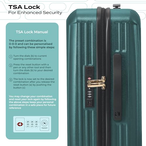 Image of Midnight Voyager Set of 2 Trolley Bags, Cabin 57cm and Medium 67.5cm, Polycarbonate Hard Shell Luggage with Laptop Access, 360 Spinner Wheels, Lightweight Travel Suitcase, Moss Green