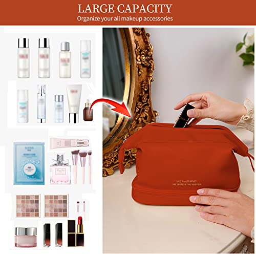 Abiudeng Large Makeup Bag,Double Layer Cosmetic Bag,Travel Makeup Bag,Leather Makeup Bag thumb #4