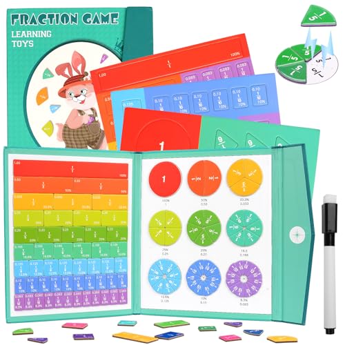 Montessori Magnetic Book Fraction Puzzle for Children, Fraction Resources Fun Magnetic Fractions Educational Puzzle, Learning Games, Math Manipulatives for arly Math Skills Development