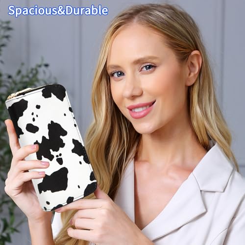 Cow Print Wallet for Women Money Organizers Western Purse Cow Stuff Gifts Double Zipper Ladies Large Capacity Card Cases2