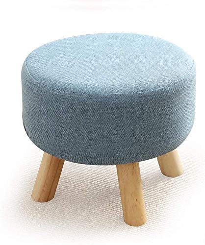 Tabouret rond en bois massif rembourré bleu de haute qualité