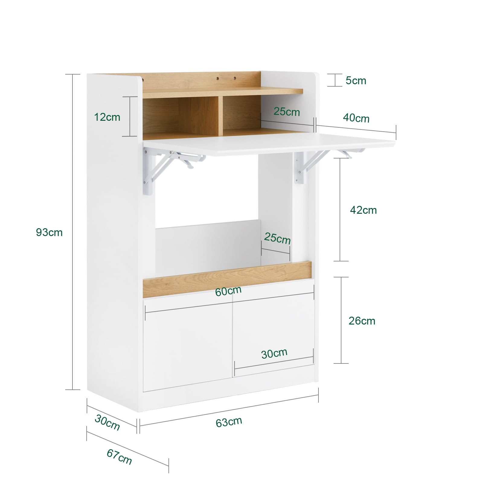 SoBuy Scrivania Pieghevole Salvaspazio con Piano Richiudibile Tavolo da Lavoro per Ufficio e Casa Ideale per Cameretta, Studio Bianco-Naturale 63x67x93cm FWT109-WN