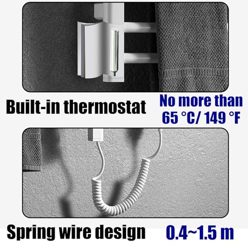 Toallero calefactable blanco de pared con cableado y estante para baño y spa 3