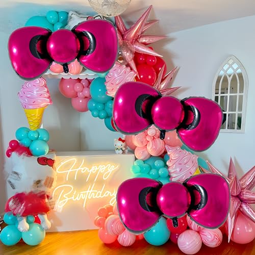 Image of 38 Inch 3 PCS Kitt.y Hello Pink Bow Balloons /Baby Shower Decorations for Girl /coquette Birthday Decorations for Girl /Bow Foil Balloons for Girls Gender Reveal /Cartoon Cat Birthday Party Supply