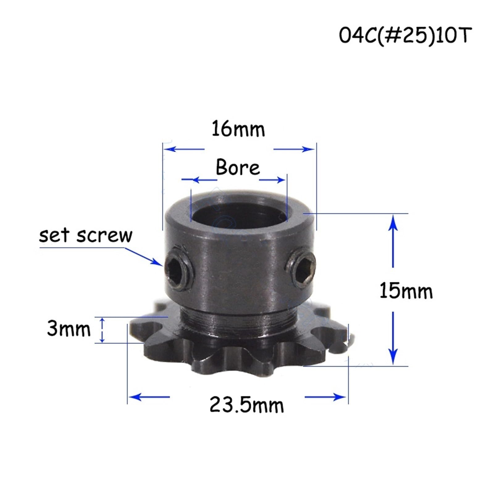 Bevel Gear Pinion Hardware Mechanical 1Pc 10T 04C #25 Sprockets for Roller Chain Bore 5 6 6.35 8 10mm 10 Tooth 45# Steel Gear(Bore 8mm)