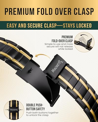 Image of MagnetRX 3X Strength Titanium Magnetic Bracelet - Magnetic Bracelets for Men - Premium Fold-Over Clasp and Adjustable Length with Sizing Tool
