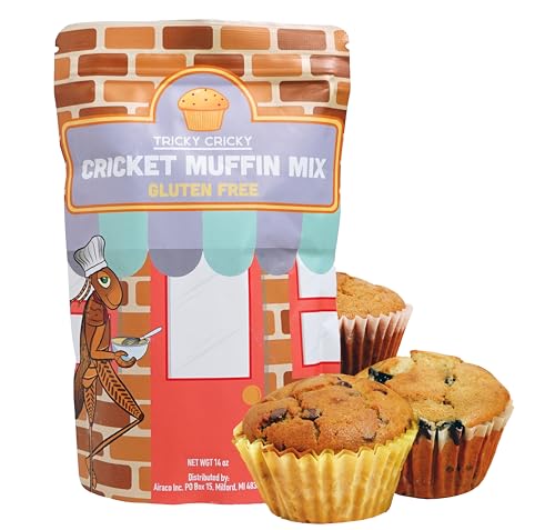 Tricky Cricky Cricket Protein Muffin Mix – USA Handmade Edible Cricket Flour Baking Mix – Real USA Farmed Dried Crickets – High-Protein, Gluten-Free &amp; Sustainable Superfood – 14 Ounce Bag