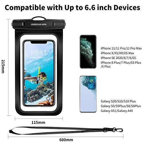 UNBREAKcable wasserdichte Handyhülle - (2 Stück) bis zu 6,6 Zoll IPX8 Waterproof Phone Case, Wasserschutzhülle Urlaub, Schwimmen, Baden für iPhone 11 Pro Max/iPhone SE/Huawei/Samsung - Schwarz – Bild 3