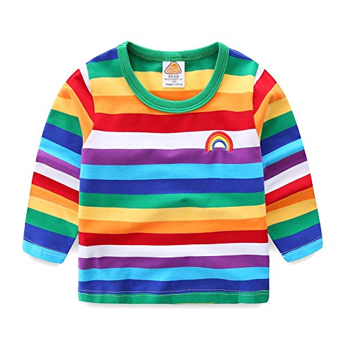 Image of Mud Kingdom Boys Girls T-Shirts Rainbow Stripe Cotton Unisex Top