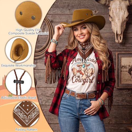 Image of Zhanmai 12 Pcs Cowboy Hat and Bandana Cowboy Cowgirl Hats Bulk Western Party Costume Halloween Accessory