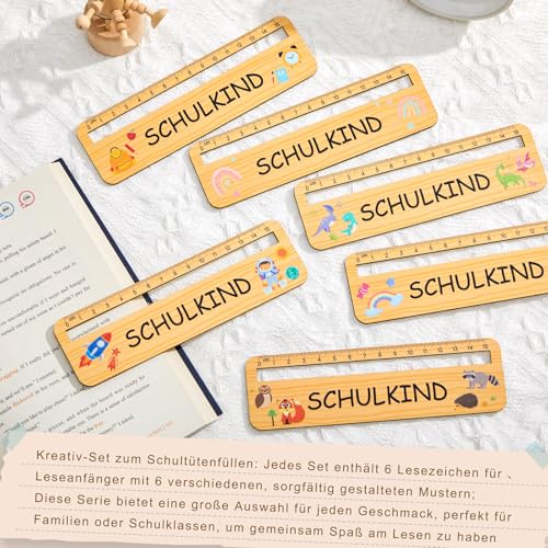 Nezyo 12 Stück Lesehilfe mit Lineal aus Holz 15 cm Lesezeichen Leselineal SCHULKIND Einschulungsgeschenk Geschenk zum Schulbeginn für Erster Schultag Grundschule Bücherliebhaber Schultütenfüllung