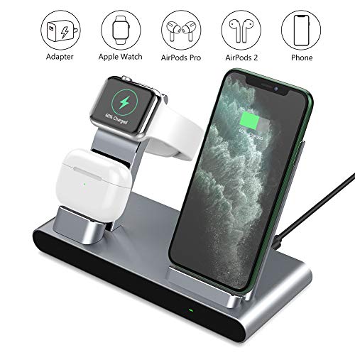 yootech Cargador Inalámbrico 3 en 1 Rápido, 7,5W para iPhone SE 2020/11/11 Pro/11 Pro MAX/XS MAX/XS/XR/X/8+/8,10W para Galaxy S20/Note 10+/S10/S10e/S9+/S8+/Note 8/S8/S7, Airpods Pro, Apple Watch
