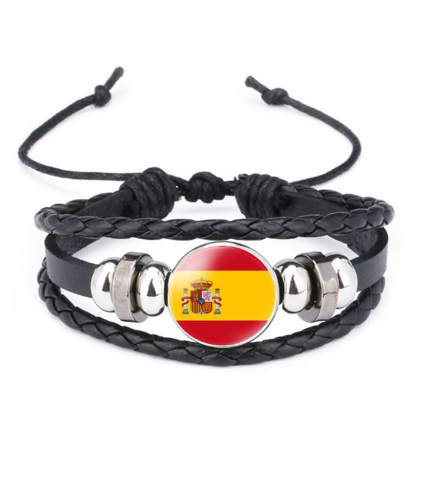 vmcoatdu World Many National Flags Bangle Retro Alloy Leather Bracelet for National Flag Braided Rope Bracelet Bangle